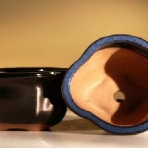 Black Glazed Ceramic Bonsai Pot - Oval5" x 4.25" x 2.75"
