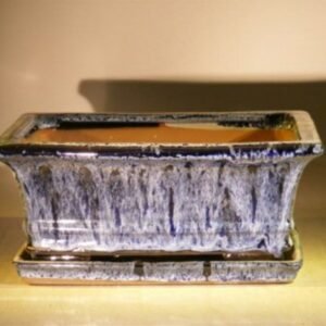 Marble Blue Ceramic Bonsai Pot - RectangleWith Attached Humidity/Drip