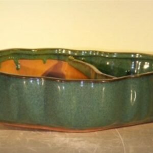Blue/Green Ceramic Bonsai Pot with Scalloped Edges - Land/Water
