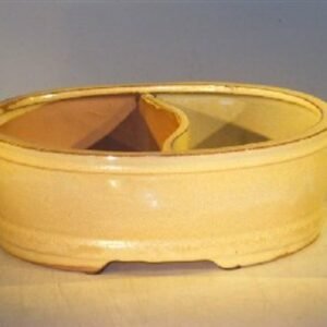 Beige Ceramic Bonsai Pot - Oval Land/Water Divider8.0" x 6.5" x 3.25"