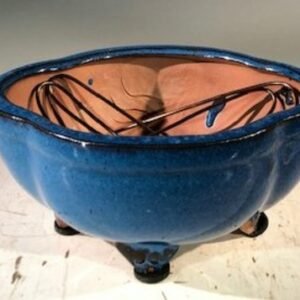 Blue Ceramic Bonsai Pot - Lotus Shaped Professional Series 6" x 4" x