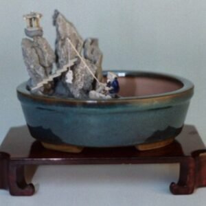 Water/Stone Landscape SceneCeramic Bonsai Pot - 8" x 6"