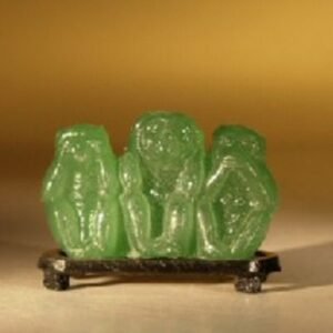 Glass Monkey Figurine  on Wooden Display Stand 3.5" x 1.5" x 2.75"