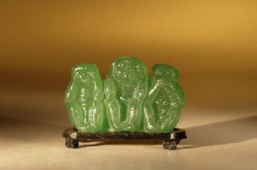 Glass Monkey Figurine on Wooden Display Stand 3.5" x 1.5" x 2.75"