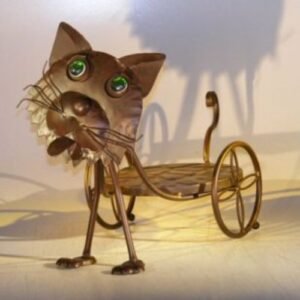Metal Cat Garden Pot Holder with Moving Head and Tail 18.0" x 8.5" x