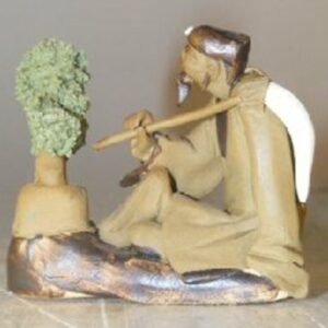 Ceramic Figurine: Man with Bonsai Tree Holding a Brush