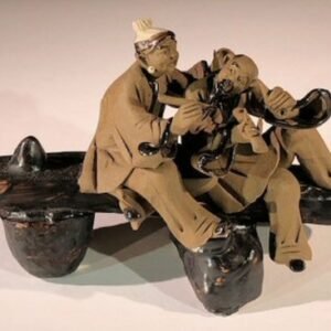 Miniature Ceramic Figurine Couple Sitting on Bench Making Music - 3"