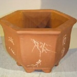 Unglazed Bonsai Pot with Etching and Raised Feet 8.0" x 8.0" x